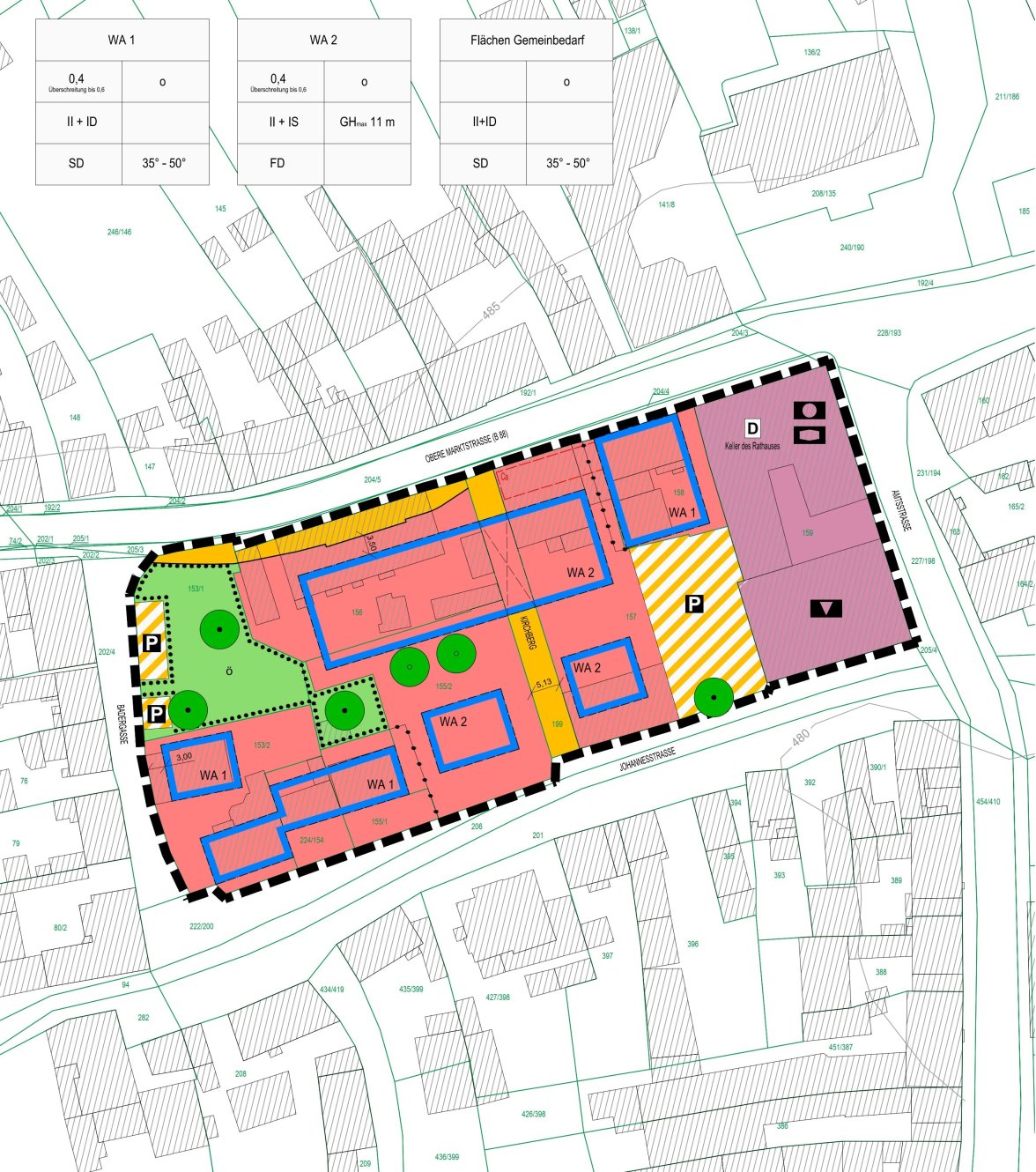 Plangebiet des Bebauungsplans Nr. 63 'Obere Marktstraße/Johannesstraße' im OT Gehren (ohne Maßstab)