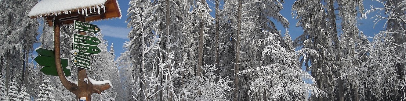 Goethewanderweg - Wegweiser an der Hirtenwiese im Winter